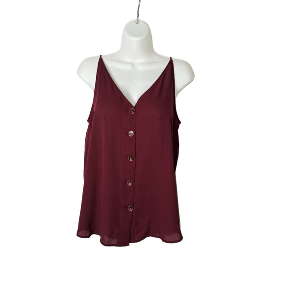 LOFT Tops - LOFT Outlet Burgundy V-Neck Button Front Cami Top M officecore lawyer wear